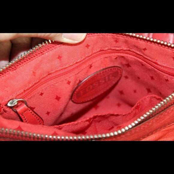 Fossil Marlow Orange Genuine Leather Top Zip Purse Shoulder Bag CrossBody ZB5559 - Picture 2 of 7